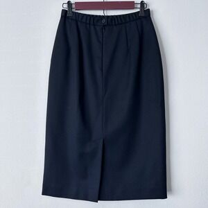 Pendleton Sz 8 100% Virgin Wool Black Pencil Skirt Pleated Front Elastic Waist